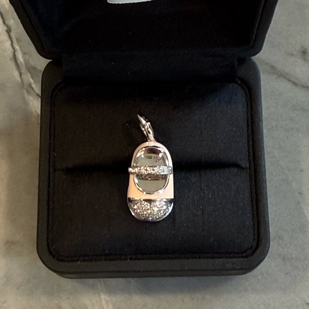 NEW Aaron Basha Mary Jane white gold and pave diamond baby shoe charm pendant